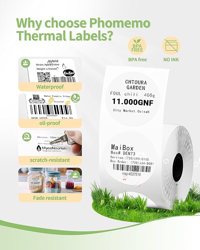 3 Roll Self-Adhesive Round Circle Thermal Labels for Phomemo M110/M221/M220/M120/M200/M110S Label Printers,1.96"(50 mm),Multi-Purpose Thermal Stickers,Black on White,140Labels/Roll
