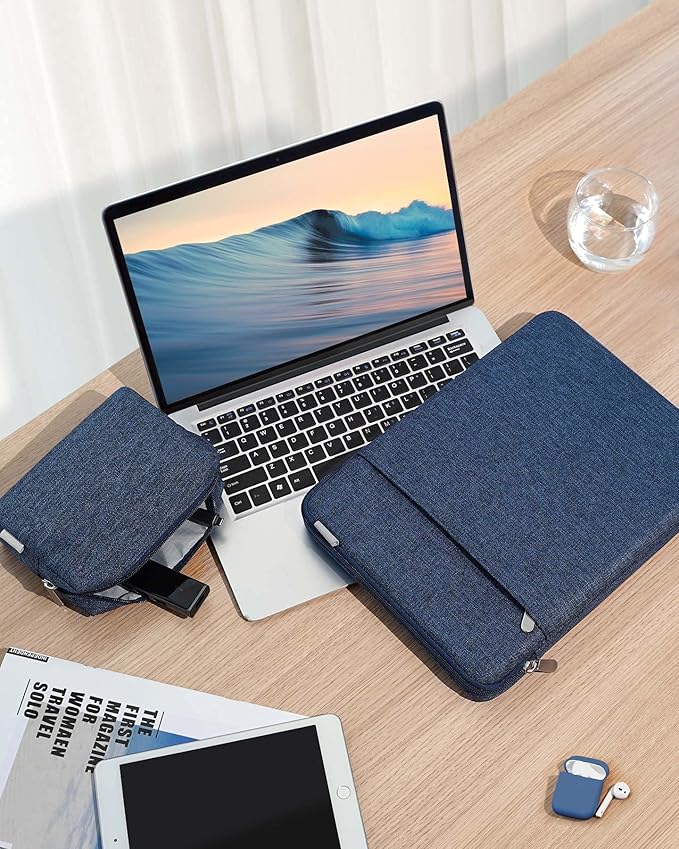 Inateck 360° Protective Laptop Bag with Accessory Bag, Compatible with 14-inch MacBook Pro/Max M4 M3 M2 M1 2021-2024, Blue