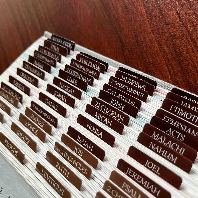 Thinkor Reposition Bible Tabs, Large Print Lanimated Stickers, Easy to Read and Apply Bible Tabs for Women and Man (Four Brown)