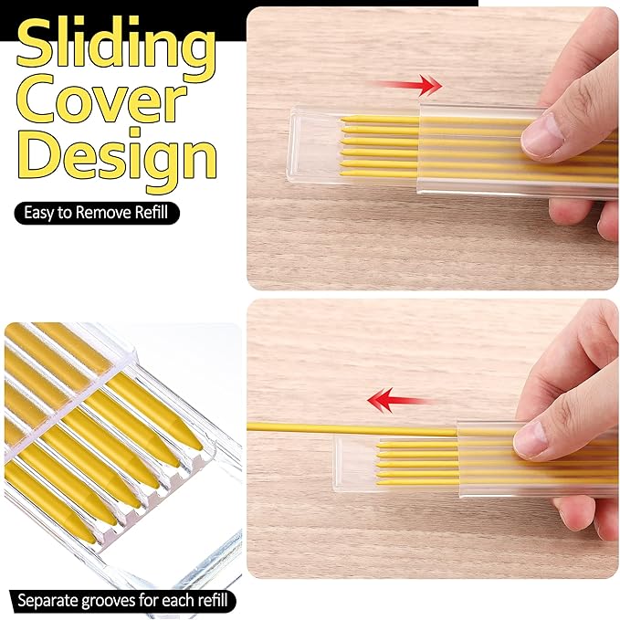 Hiboom 24 Pieces 2.8mm HB Refill for Carpenter Pencil, Study Long Lasting Pencil for Mechanical Pencil Woodworking Construction(Yellow)