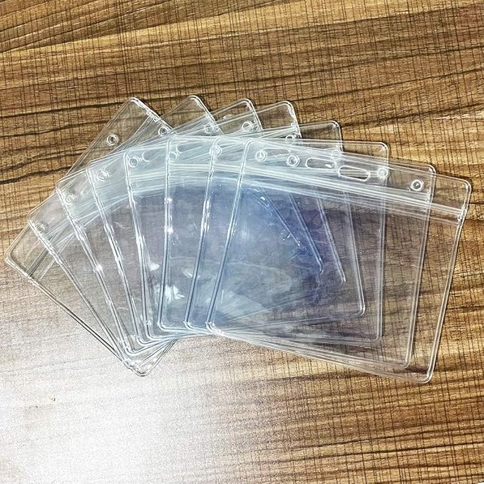 Extra Thick Horizontal ID Card Name Tag Badge Holder with Waterproof Type Resealable Zip (Holders with lanyards, 100Packs)