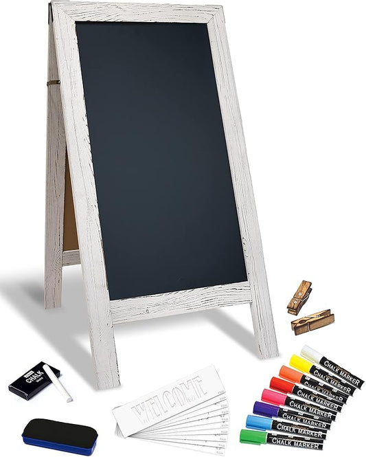Better Office Products Magnetic A-Frame Chalkboard Sign, Extra Large 20" x 40", Standing Chalkboard Easel, Deluxe Set with Multiple Accessories, Outdoor Sidewalk Sandwich Board Sign,(Whitewash)