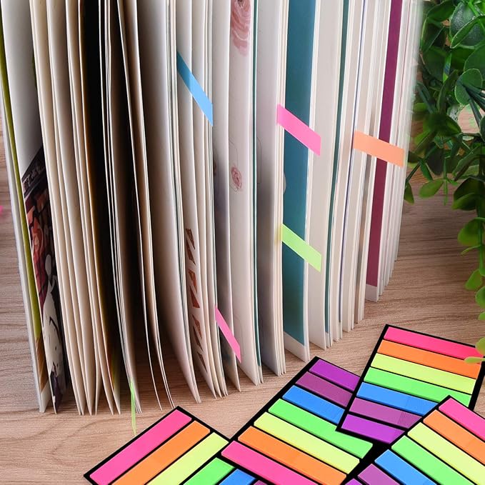 SIQUK 4200 Pieces Page Marker Tabs Colored Sticky Page Tabs Page Flags Fluorescent Tape Flags Index Tabs, 30 Sets 7 Colors
