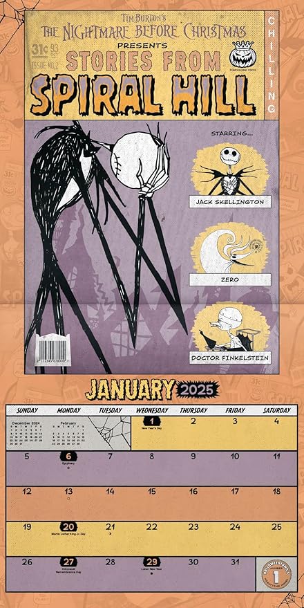 Disney Nightmare Before Christmas Calendar 2025 - Deluxe 2025 Jack Skellington Collector's Edition Wall Calendar Bundle with Decals & Over 100 Calendar Reminder Stickers (NBC Gifts, Office Supplies)