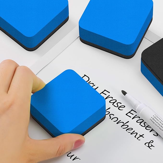 MaxGear Dry Erase Erasers, 24 Pack Magnetic Whiteboard Erasers for Classroom, Mini Whiteboard Cleaning Pads, Chalkboard Wiper Teacher Supplies for School, Office, Home (Blue, 2 x 2 Inch