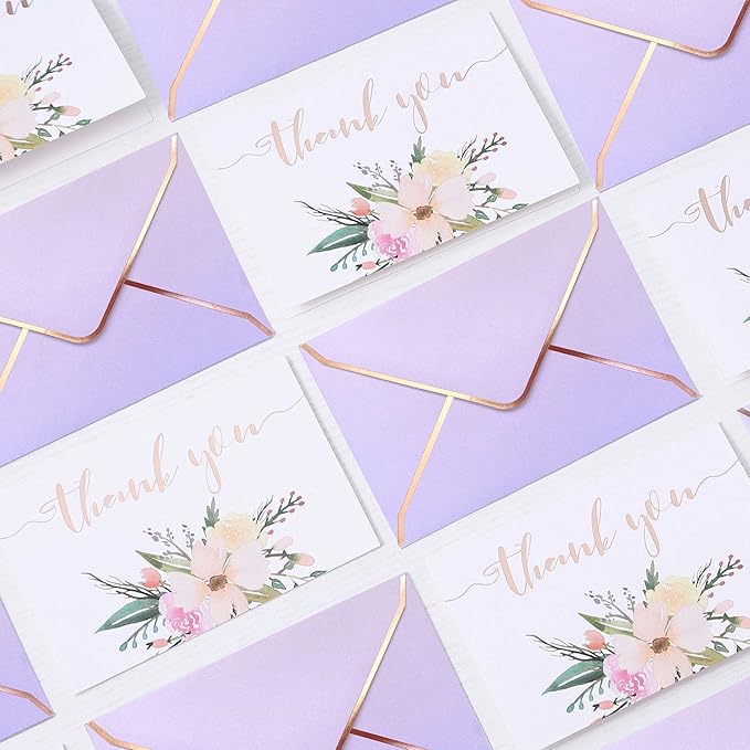 Heavy Duty Thank You Cards with Envelopes - 36 PK - Gold Thank You Notes 4x6 Inches Baby Shower Thank You Cards Wedding Thank You Cards Small Business Graduation Funeral Bridal Shower (Violet)