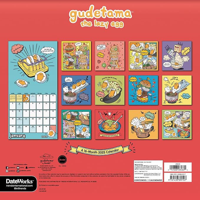 Gudetama Calendar 2025 - Deluxe 2025 Gudetama Wall Calendar Bundle with Over 100 Calendar Stickers (Sanrio Gifts, Office Supplies)