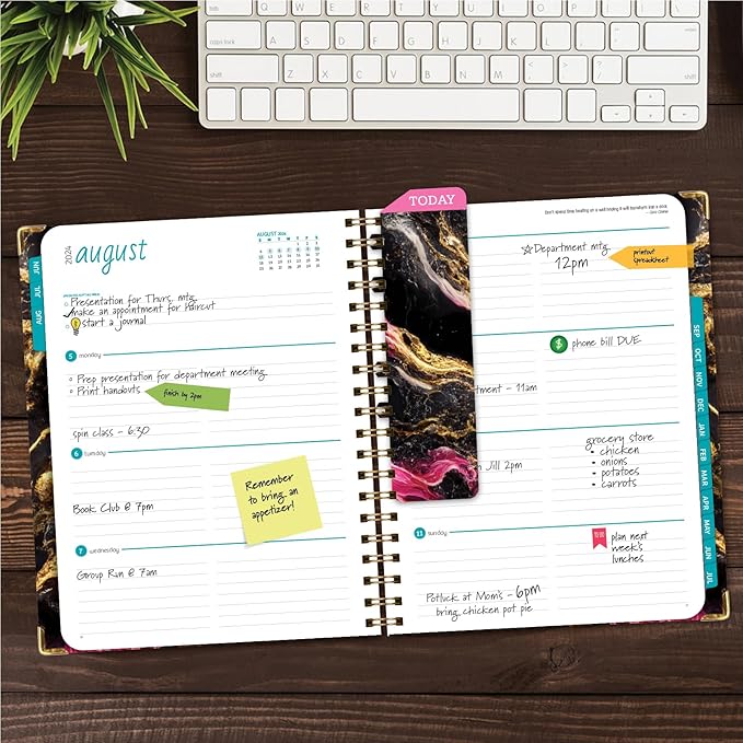 HARDCOVER Academic Year 2024-2025 Planner: (June 2024 Through July 2025) 8.5"x11" Daily Weekly Monthly Planner Yearly Agenda. Bookmark, Pocket Folder and Sticky Note Set (Dark Gold Marble)