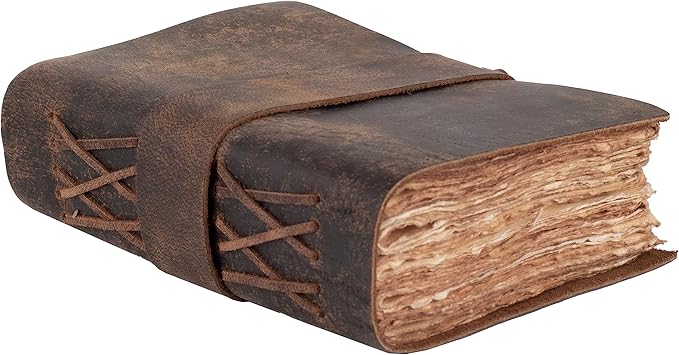 LEATHER VILLAGE Leather Bound Vintage Journal for Women & Men - Book of Shadows - Lock Closure - 200 Pages of Antique Deckle Edges Handmade Paper - Rustic Brown Color - 13 X 8 (A4) inches