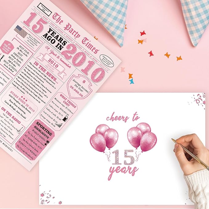 15th Birthday Decorations for Girls,15 Year Old Girl Gifts,15th Birthday Card,15 Year Old Bday Decorations for Daughter Granddaughter Niece