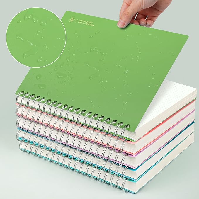 EMSHOI B5 Spiral Notebook Bullet Dotted Journal, Large 7.48" X 10.15", 300 Pages/150 Sheets, 100gsm Dot Grid Paper, Waterproof Hardcover, for Office School Women Men Work Writing Notes-Green