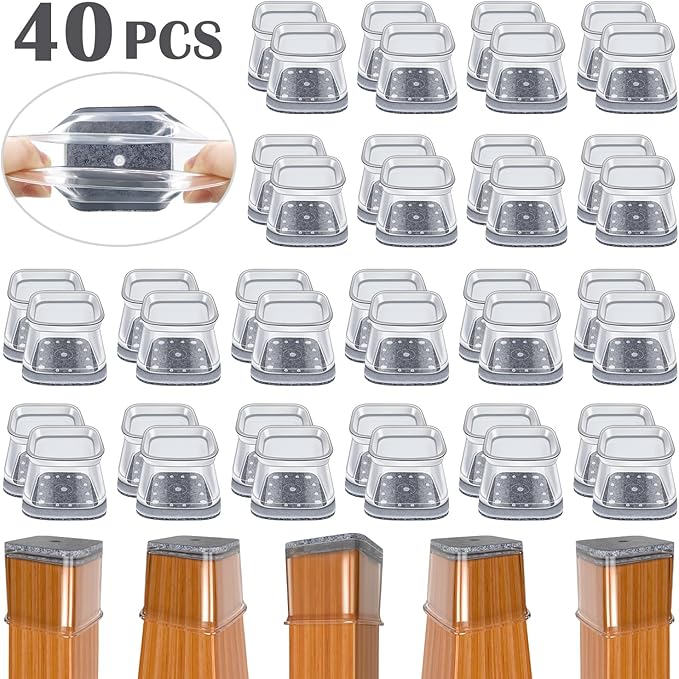 BUMACO Chair Leg Floor Protectors Square Chair Leg Protectors for Hardwood Floors Silicone Pads Covers to Protect Floors(Clear-40 Pcs, Square XL (1-5/8"~ 2")