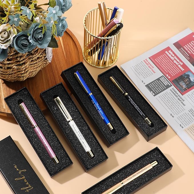 PerKoop 10 Set Thank You Gifts Inspirational Ballpoint Pens with Gift Boxes Bulk Appreciation Party Favors for Employee Coworker Staff Team Friends Office Supplies(Multicolor,Mixed)