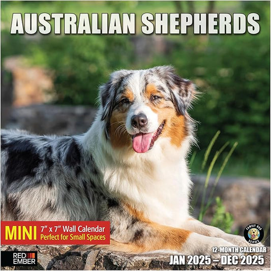 RED EMBER Australian Shepherds Mini 2025 Wall Calendar 12 Month | 7" x 14" Open | Thick & Sturdy Paper | Giftable | Calendar 2025