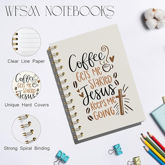Coffee and Jesus Notebook - Coffee Christian Journal, Coffee Jesus Spiral Notebook, Coffee Christian Jesus Decor, Jesus Gifts for Women, Gifts for Coffee Lovers, Christian Gifts, 5.5x8.3 Inches
