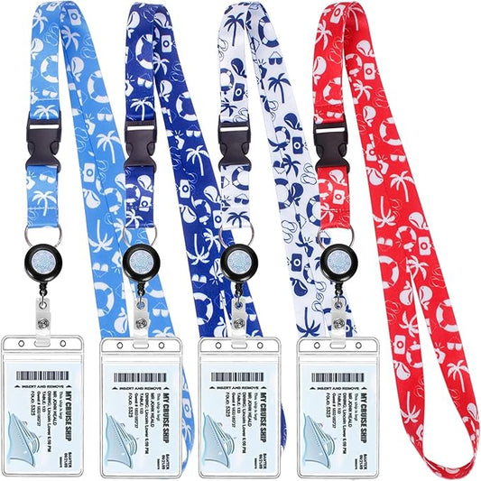 Retractable Waterproof Lanyard with ID Badge Reel Holder & Detachable Buckle for Ships Key Cards, Cruise Essentials & Must Have Accessories (B-4 Colors)