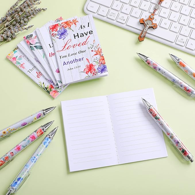 Colarr 24 Pcs Christian Bulk Gifts for Women Men Bible Verse Pens and Notebooks Religious Easter Gifts Scripture Ballpoint Pens Journals Sunday School Church Inspirational Study Supplies(Floral)