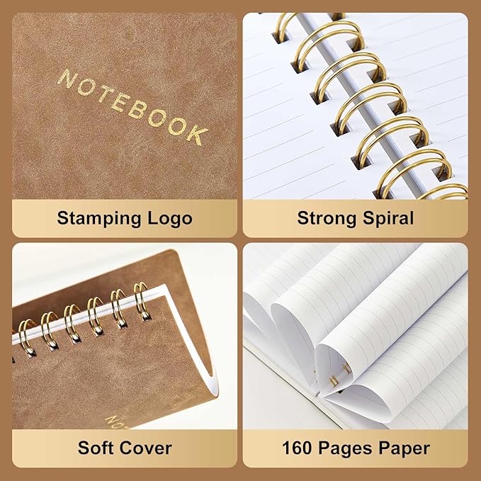 Spiral Notebook College Ruled Soft Cover Suede Aesthetic Note book 160 Pages 8.5" x 6.34" For Work Note taking,Journals For Writing School Office With Double-Sided Pocket,100GSM Thick Paper