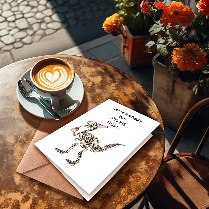 Dinosaur Birthday Greeting Card, Funny & Sarcastic, Blank Inside, Unisex-Adults, 5x7 inches