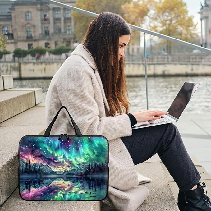 Laptop Sleeve Case Bag 15 inch, Aurora Landscape Slim Carrying Case Durable Handbag Travel Laptop Bag for 15 inch MacBook Air M3/M2/15 Pro/Surface Laptop 7/6/5/4/3/ Dell XPS 15 Plus