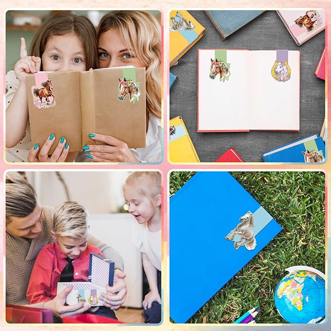 Horse Shaped Magnetic Bookmark - 6 Pcs Funny Animal Magnetic Bookmarks for Kids Horses Book Mark Magnets Page Marker Clip Gift for Book Lovers Students Teacher School Reading Book Marks