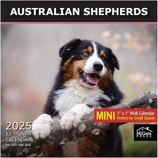 MICASA Australian Shepherds Mini 2025 Wall Calendar 12 Month | 7" x 14" Open | Thick & Sturdy Paper | Giftable | Calendar 2025