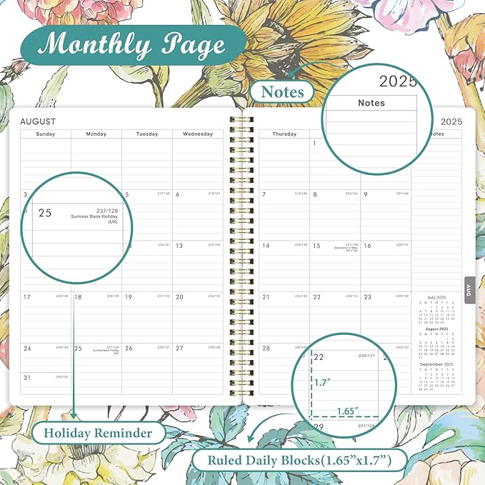 2025 Planner - Planner/Calendar 2025, Jan.2025 - Dec.2025, 8" x 10", 2025 Planner Weekly & Monthly Thick Paper, Perfect Daily Organizer - Art Floral
