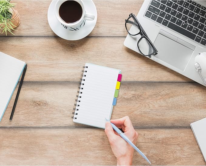 Desk Tech Sticky Index Tabs, 1" x 1.5", 24 Sheets - 6 Colors Self Adhesive File Tabs Flags Colored Page Markers Labels for Binders, Books and Notebooks