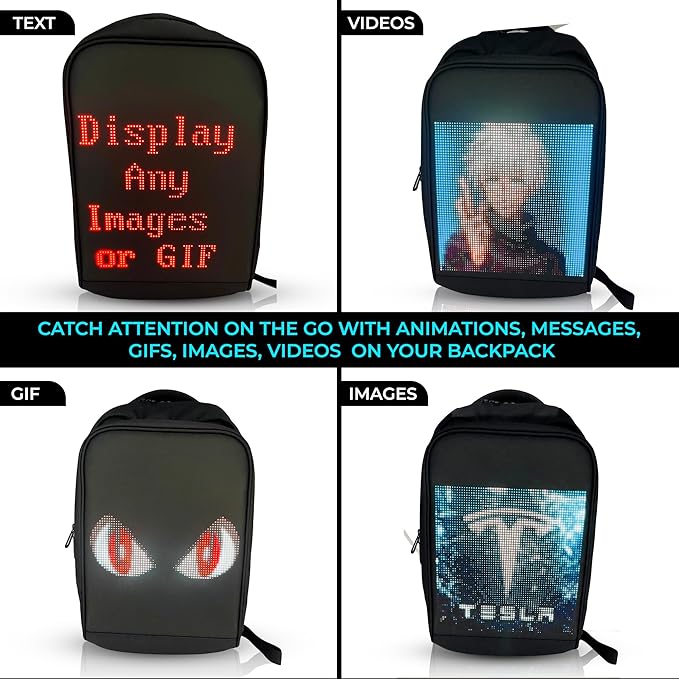 LED Backpack, LED Bag, LED Backpack with Programmable Screen, Carry-On Backpack, Digital Backpack, LED Bookbag, Video Backpack, laptop Backpack for women and men, Motorcycle Backpack