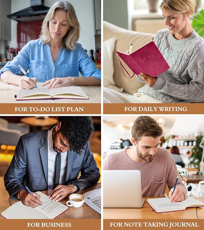 Lined Journal Notebook for Women and Men,Hardcover Leather Journaling Notebook for Writing,Travel,Business,Work and School,200 Pages A5 Notebook for Note Taking,Diary 5.9" × 8.5" - Wine red