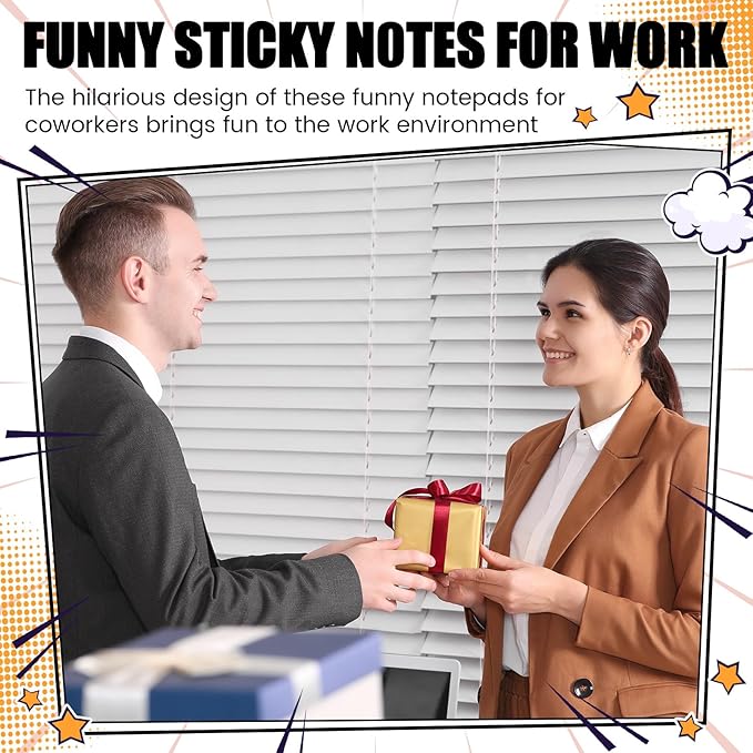 12 Pcs Funny Sticky Notes for Work 4x3 Inches Sarcastic Self Adhesive Notepads Novelty Memo Note Pads for Office Coworker Gifts Employee Appreciation Supplies(Funny)