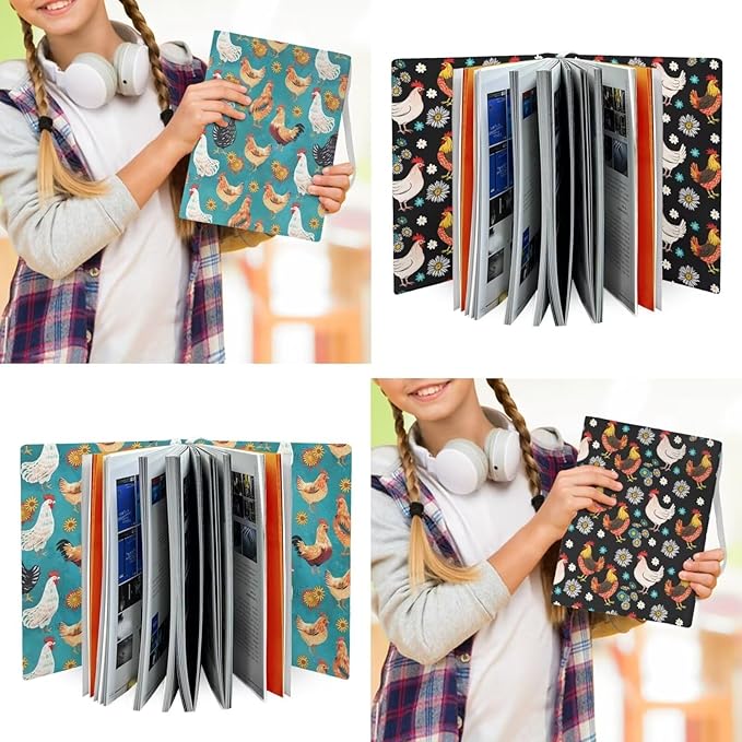 Rooster Daisy Print Book Cover Book Protector 2 Pack Reusable, Durable Book Sox Hardcover Covers Durable Book Sleeve Cover, Blue and Black