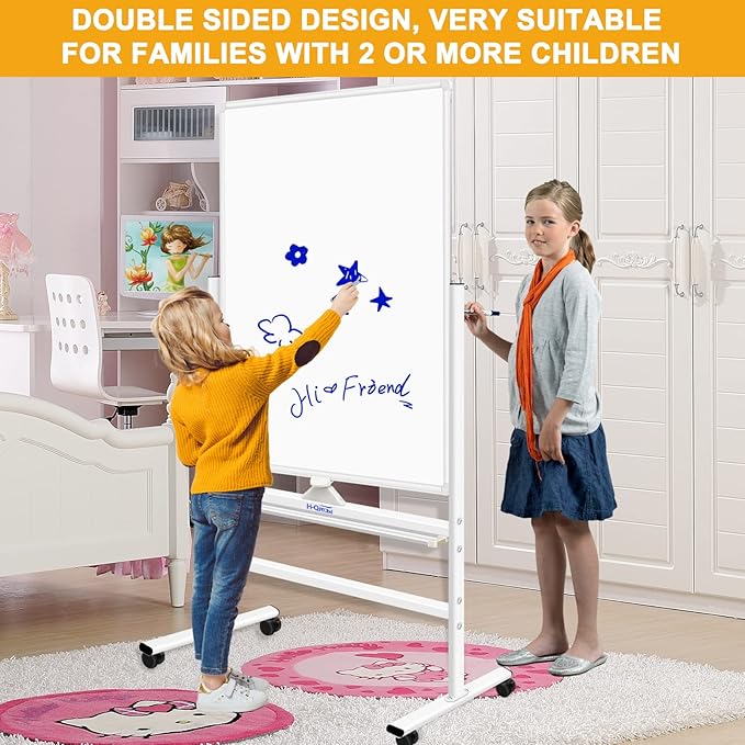 H-Qprobd Magnetic Whiteboard Mobile Dry Erase Board with Stand 40"x28" Double Side Rolling Whiteboards on Wheels for Home, Office & School