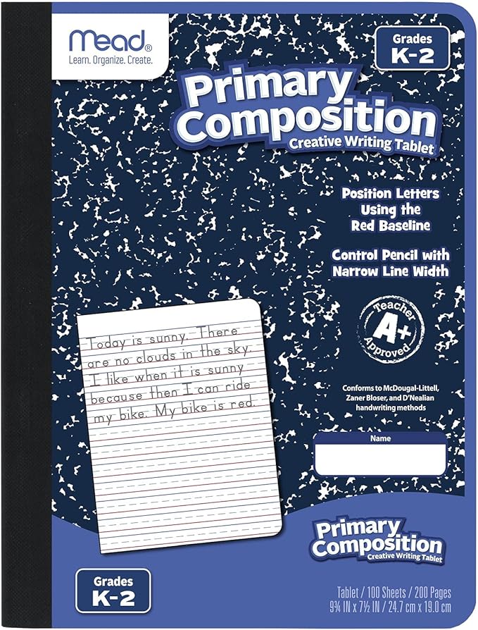 Mead Primary Composition Notebook, Wide Ruled Paper, Grades K-2 Writing Workbook, 9-3/4" x 7-1/2", 100 Sheets, Blue Marble (09902)