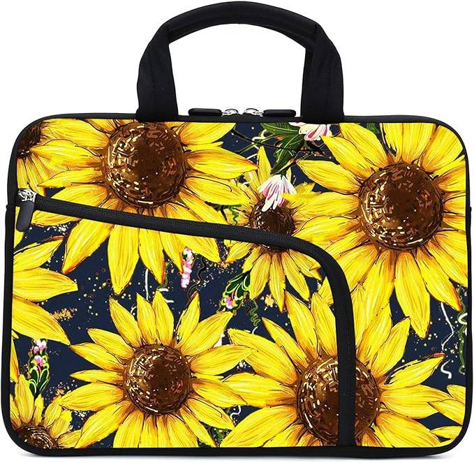 11.6" 12.2 inches Laptop Sleeve Chromebook Case Ultrabook Case Notebook Sleeve Tablet Case Neoprene Handle Sleeve for Men Women, Two Pockets Fit Apple MacBook Air Samsung Acer HP(Sunflowers)