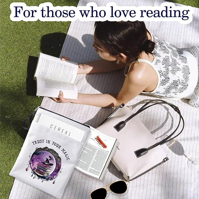 Book Covers for Paperbacks, Book Sleeve with Zipper, Book Lover Gifts,Washable Book Pouch with Pocket for Teen Adult, Just One More Chapter, 11 x 8.5 Inch - Boho - Trust in Your Magic.