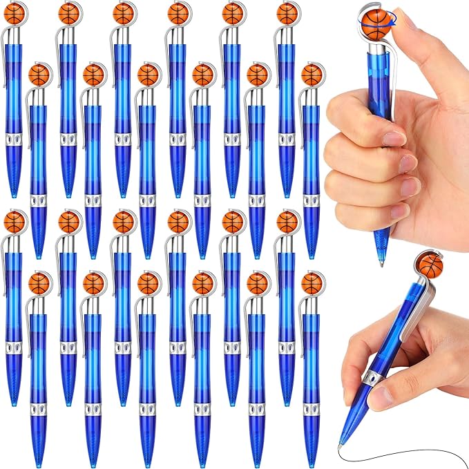 Zhanmai 24 Pcs Novelty Basketball Pens Sports Ballpoint Pens Basketball Party Favors Desk Cool Writing Tool for Students Supplies Stationery School Office Decor(Blue,Basketball)