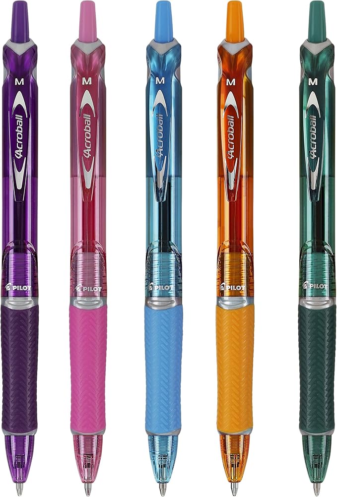 PILOT Acroball Colors Advanced Ink Refillable & Retractable Ball Point Pens, Medium Point, Black Ink, 5-Pack (31808)
