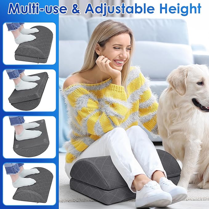 Foot Rest for Under Desk at Work Adjustable Foam for Office and Home, Office Desk Accessories,Comfortable Footrest with 2 Adjustable Heights,Back & Hip Pain Relief (Gray-16.9 in)