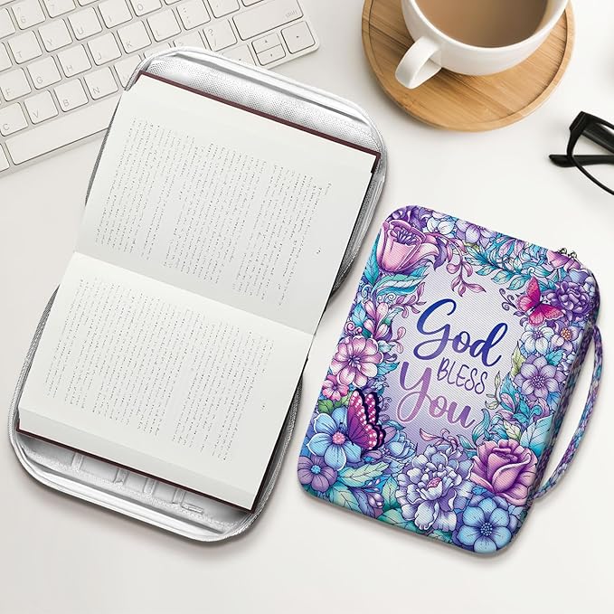 Flowers Bible Cover With Handle, Carrying Case For Bible Study, Study Bible Case, Bible Bags Colorful Butterfly, Gifts for Christmas Christian