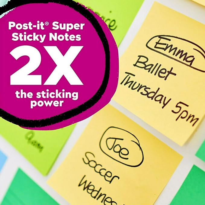 Post-it 100% Recycled Paper Super Sticky Notes, Canary Yellow, 3 in. x 3 in., 12 Sticky Note Pads, 70 Sheets per Pad, School Supplies and Office Products