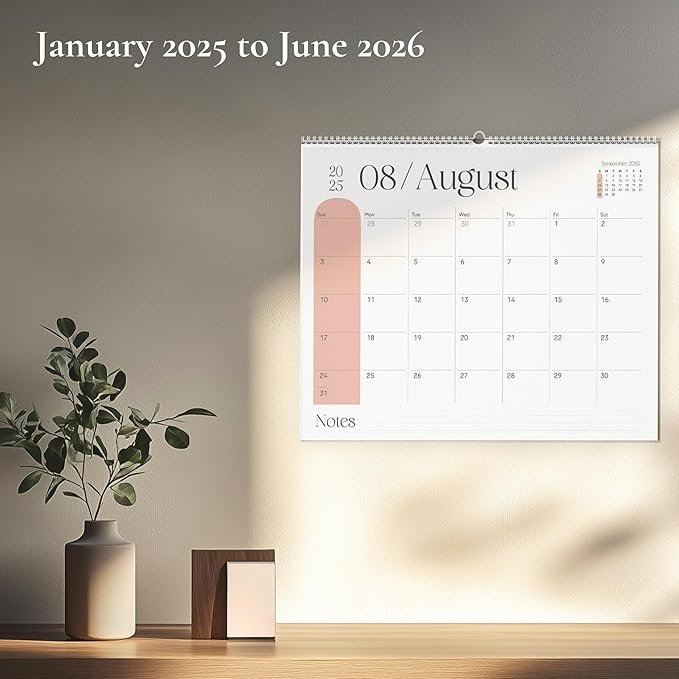 Makaplan Vibrant Arc Horizontal 11x13.5 Inches Wall Calendar 2025-26, 18 Month Calendar January 2025 to June 2026 Colorful & Fun Monthly Themes