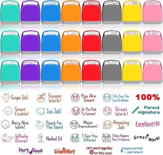 Yinder 24 Pcs Teacher Stamps for Classroom Self Inking Classroom Stamps Bulk for Teachers Elementary Colorful Motivational Encouraging Gifts(Classic)