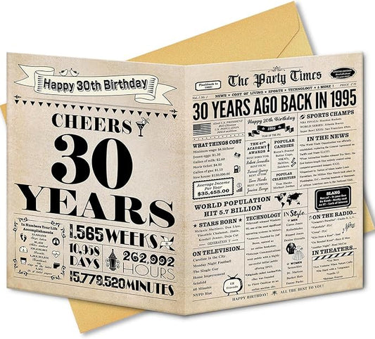 30th Birthday Card, 30th Birthday Decorations for Women Men, 30th Birthday Gifts for Her Him, Back in 1995 Birthday Card
