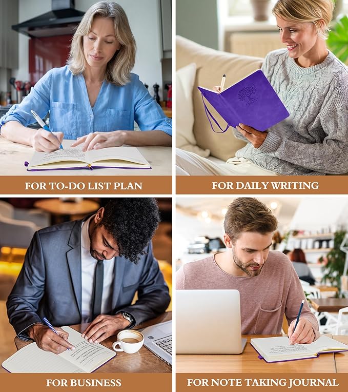 Lined Journal Notebook for Women and Men,Hardcover Leather Journaling Notebook for Writing, Travel, Business, Work and School,200 Pages A5 Notebook for Note Taking, Diary 5.9" × 8.5" - Purple