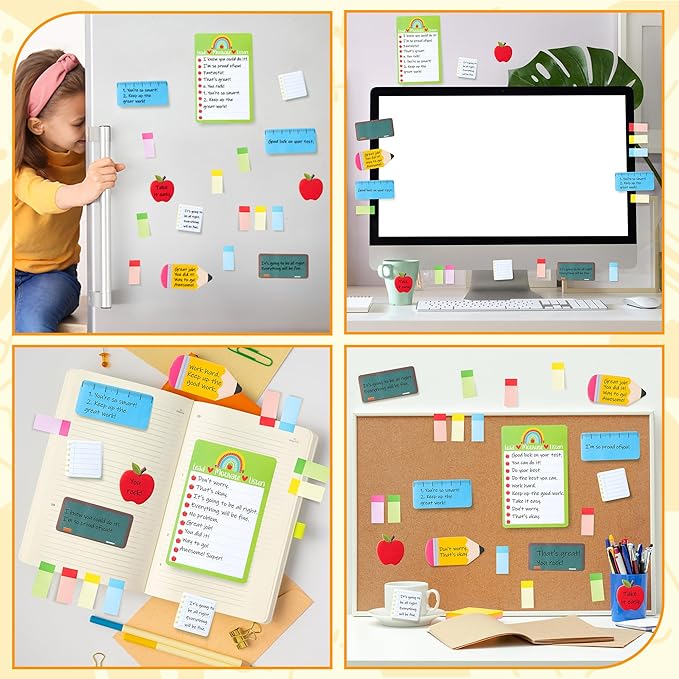 Teacher Themed Sticky Notes Set - Blackboard Pencil Apple Shape Self-Stick Note Pads Teacher Appreciation Gift Writing Memo Pads Page Marker Back to School Office Supplies, 550 Sheets (Yellow)