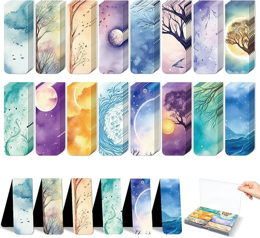 48 Pieces Magnetic Bookmarks Magnet Page Markers - Book Marks for Reading Women & Men with Storage Boxes - Cute Magnet Bookmark Clips for Reading Pleasure(Sky)