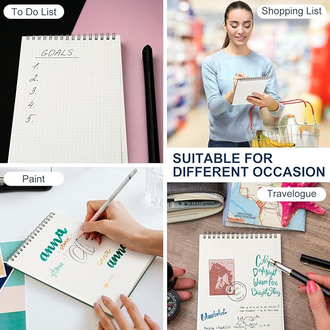 Graph Paper Spiral Notepad A5 Top Wirebound Notepad Grid Notebook Steno Pads Memo Notebook Grid Paper 140 Pages for Writing Sketching Drawing Office Supplies(Blue,6 Pack)