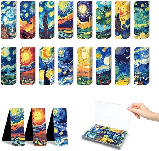 48 Pieces Magnetic Bookmarks Magnet Page Markers - Book Marks for Reading Women & Men with Storage Boxes - Cute Magnet Bookmark Clips for Reading Pleasure(Oil Painting)