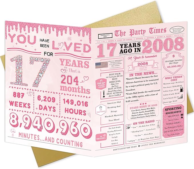 17th Birthday Decorations for Girls,17 Year Old Girl Birthday Gift Ideas,17th Bday Card,17 Year Old Bday Decorations for Daughter Granddaughter Niece